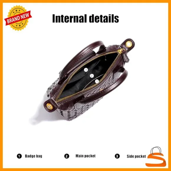 Mini Braided Faux Leather Top Handle Satchel Handbag Adjustable Strap - Picture 5 of 7